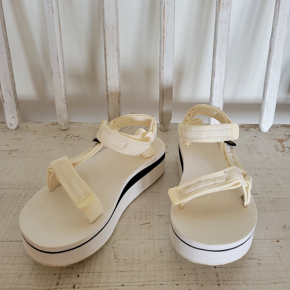 Teva White And Black Platform Sandals